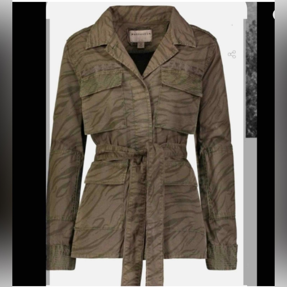 MARRAKECH DEMI BELTED ANIMAL PRINT MILITARY GREEN UTILITY WOMENS JACKET SIZE S